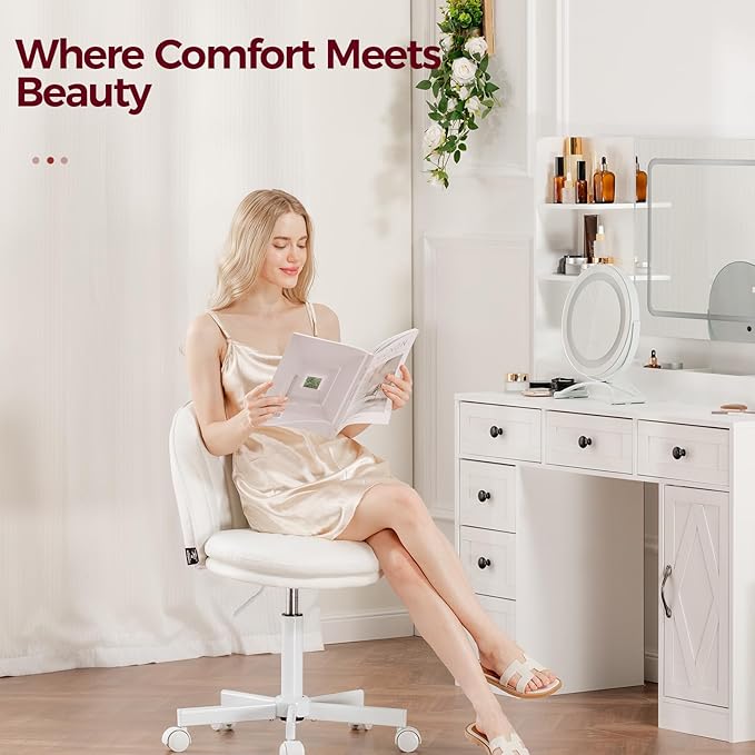 COMHOMA Vanity Chair with PU Leather, Small Tall Armless Chair with Back, Cute Candy Chair for Girls Gift Living Room/Makeup Room/Bedroom/Kitchen (Height Use: Adjustable from Desk to Bar Height)