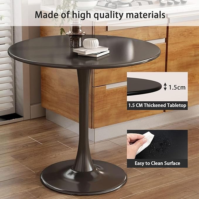 Round Black Dining Table, 31.5" Tulip Table with Pedestal Base, Black Dining Table for 1-4 Person, Mid-Century Leisure Table for Kitchen, Living Room