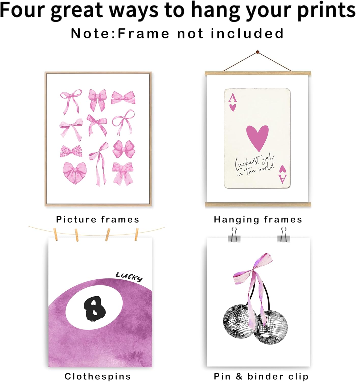 okaxscm Purple Coquette Trendy Preppy Wall Art Prints Set of 4, Coquette Preppy Room Decor Aesthetic, Purple Bow Disco 8 Ball Cherry Wall Decor Posters for Girls Bedroom Dorm, 8x10 Unframed