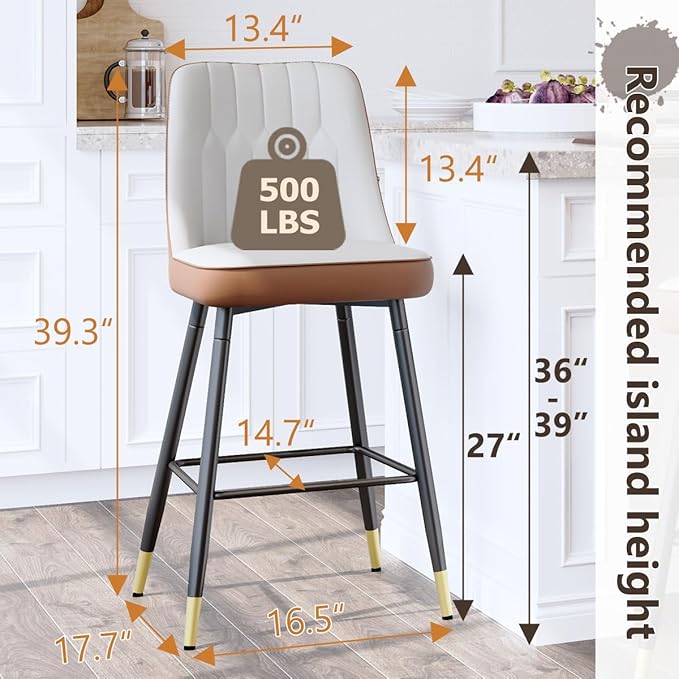 Counter Height Bar Stools Set of 2,27" Bar Stools with Back,Upholstered Counter Height Bar Stool with Sturdy Metal Footrest,Modern Kitchen Island Chairs for Home Pub (2,Grey-Brown)