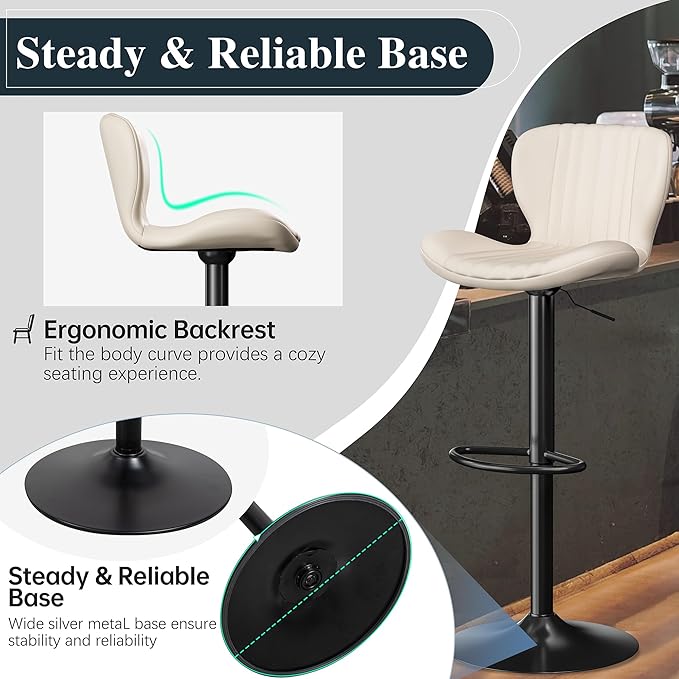 SUNLEI Swivel Bar Stools Set, Barstools Counter Height with Shell Shaped Backrest, Adjustable Moder Stools Pu Leather Bar Stools for Kitchen Counter, Island, Bar, Dining Room(White, Set of 6)