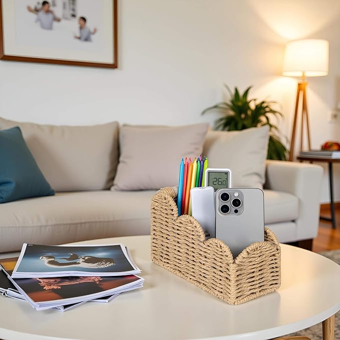 CubesLand Scalloped Pen Pencil Holder Cup, Makeup Brush Holder, TV Remote Control Holder Bedside Organizer, Office Desk Caddy Storage Organizer Accessories, Fits Farmhouse Rustic Office Decor, Beige