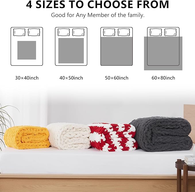 L'AGRATY Chunky Knit Blanket Throw - Soft Chenille Yarn Throw Blanket 40x50： Handmade Thick Cable Knit Crochet Blanke - Large Knit Blanket Chunky Rope Knot Throw Blanket for Couch Sofa Bed Home Decor