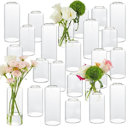 Glass Bud Vases Set of 24, Clear Flower Vase for Centerpieces, Small Vases for Flowers, Decor Centerpiece for Bathroom, Decorative Vases for House Warming