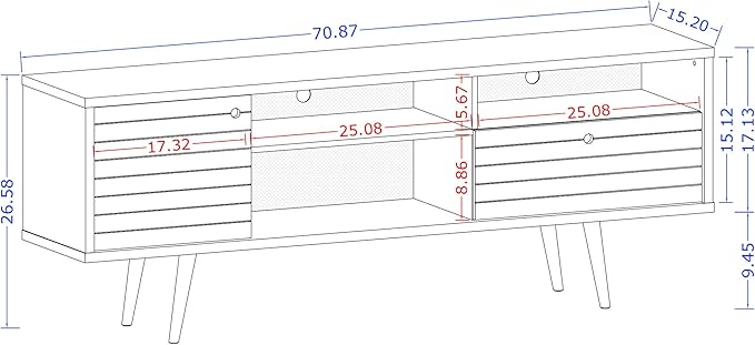 Manhattan Comfort Liberty Mid Century Modern TV Stand for Televisions up to 65 Inches, Bedroom and Living Room Entertainment Center with Storage, Shelves, and Cabinet, 71" Wide, Rustic Brown/White