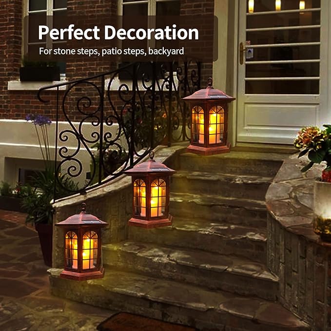 Solar Outdoor Waterproof Hanging Lantern, Yard Decorative Solar Lights PVC Upgrade 3 LED Flickering Flameless Candle Decorative Lights for Garden(Garden Candle)