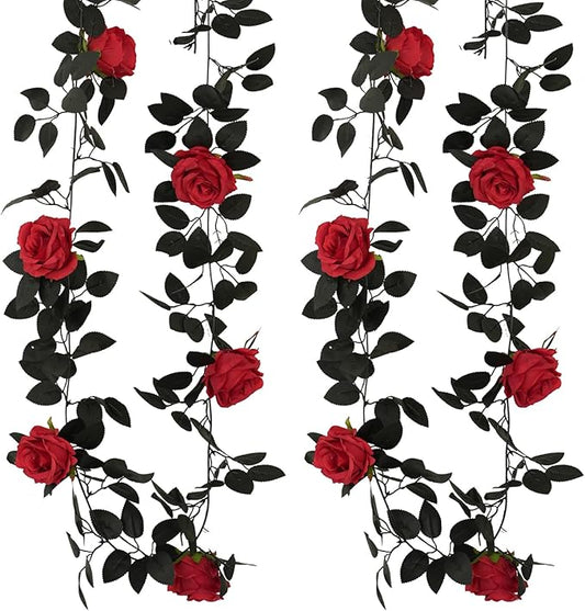 Felice Arts 2 Pack Artificial Burgundy Flower Head Garland Each 6.7FT Fake Rose Vine Hanging Rose Garland for Thanksgiving Day Door Stairs Table Centerpiece Arrangement Wall Decor