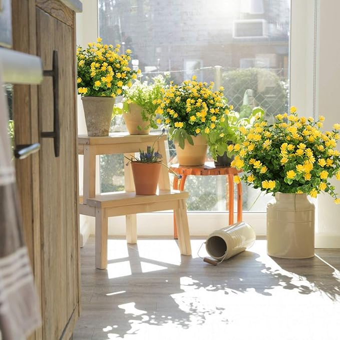 24PCS Artificial Flowers, Fake Artificial Greenery UV Resistant No Fade Faux Plastic Plants for Wedding Bridle Bouquet Indoor Outdoor Home Garden Kitchen Office Table Vase(Yellow)