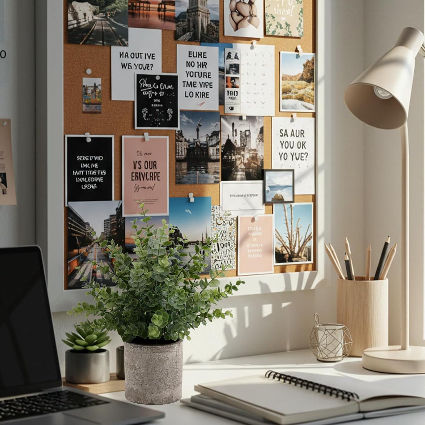 2 Pack Small Fake Plants 14" Eucalyptus Potted Artificial Plants for Shelf Desk Home Bathroom Farmhouse Room Coffee Table Decor (Sage Green-Large)