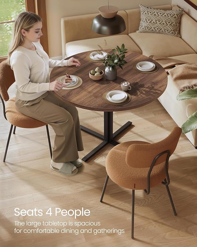 VASAGLE Dining Table, Small Round Kitchen Table for 4 People, 31.5 x 29.4 Inches, for Dining Room, Living Room, Farmhouse, Water-Resistant, Somber Walnut UKDT082K01V1