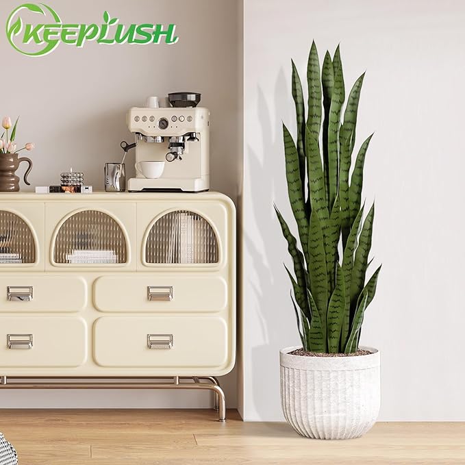 4ft Artificial Snake Plant – 46in Faux Sansevieria Plants, Fake Floor Plant for Indoor Outdoor, Front Porch Patio Home Office Decor, Mother-in-Law’s Tongue, Green 1Pcs