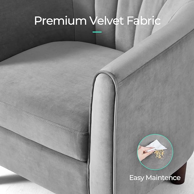 LINSY Accent Chair with Ottoman, Modern Barrel Chair Small Armchair Reading Chair with Footrest, Comfy Round Arms Chair for Living Room Bedroom Reading Room, Velvet, Grey