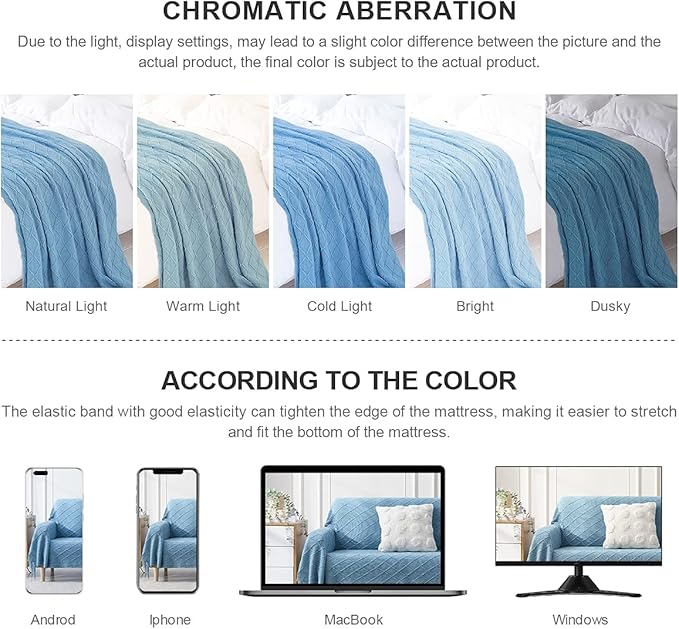 BOURINA Blue Throw Blanket 50 x90 Inches Throw Textured Solid Soft Sofa Throw Bed Runner Couch Cover Knitted Decorative Blanket Bed Runner