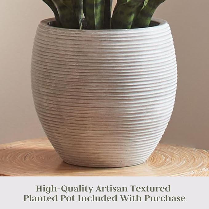 Faux Snake Plant, Premium Artificial Indoor Plant Stands 40” Tall and Enhances Interior Design, Lifelike-Leaves Create Realistic Natural Appearance, Grey Planter Pot Included