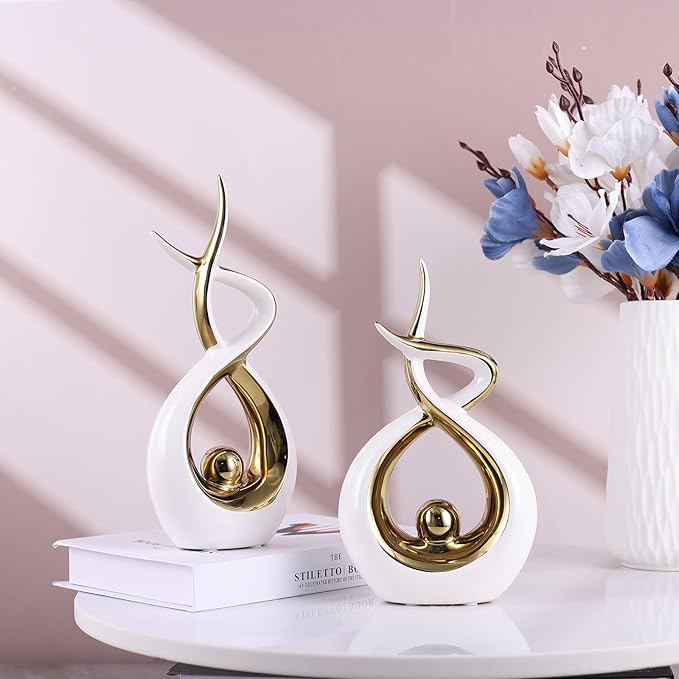 Gold Modern Sculpture Table Decorations, Ceramic Knick Knacks Statues for Living Room Decor, Tv Stand and Desk Decor, Suitable for Coffee Tables and Shelf Decorations, Great Gift Idea