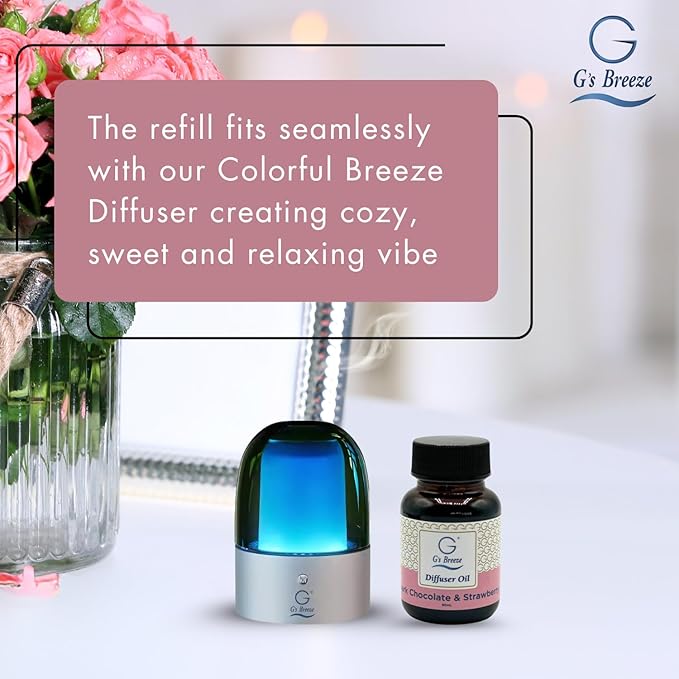 G's Breeze Dark Chocolate & Strawberry Diffuser Oil Refill - Gentle Fragrance & Soothing Aroma of Velvety Dark Chocolate with Juicy Strawberry - Long-Lasting - Ideal for Home, or Office - 60 ML