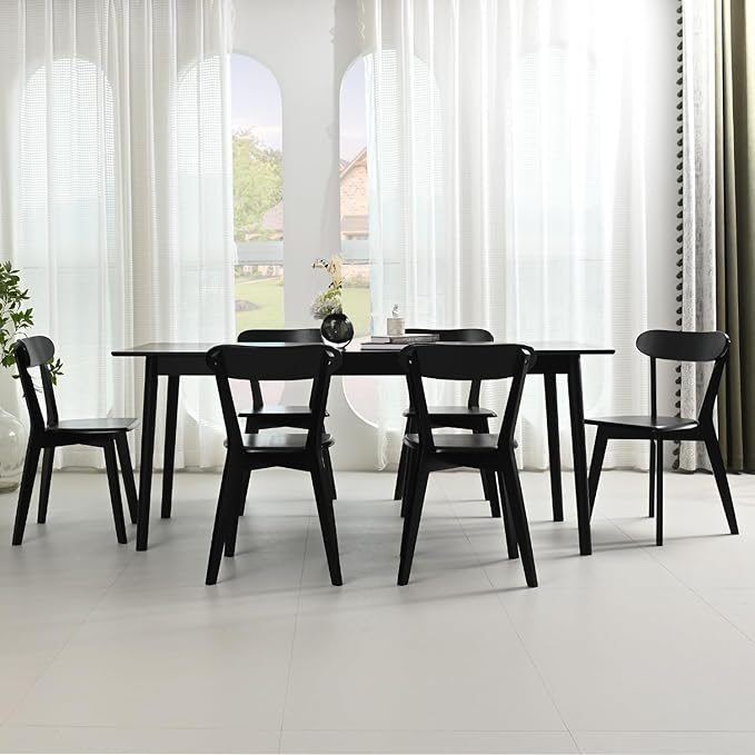 DELAVIN Soild Wood Dining Chairs Set of 6, Mid Century Oak Wood Kitchen Chairs, Vintage Dining Room Chairs Set Suitable for Kitchen, Black