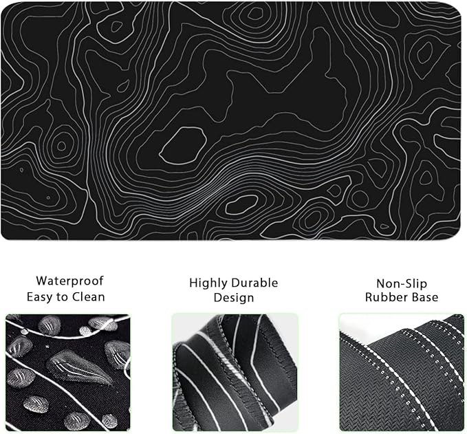 Topographic Mouse Pad Set, Extended Mouse Pad+Keyboard Wrist Rest, Memory Foam Ergonomic Easy Typing, 4Pcs (35.4×15.7 in) Desk Pad Set for Home Office Study Game-Topographic Contour