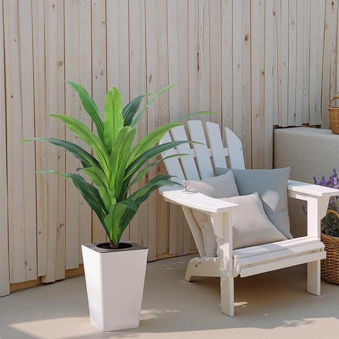 4FT Artificial Dracaena Tree with White Tall Planter-Tall Potted Faux Plants Indoor -Fake Floor Plant for Home Office Living Room Outdoor