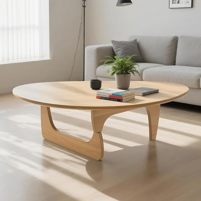Solid Wooden Modern Triangle Coffee Table: Unique Funky Coffee Tables for Living Room, Oval Mid-Century Irregular Abstract Tea Tables for Patio Office Balcony Bedroom (Natural, 50" L x 31" W x 16" H)