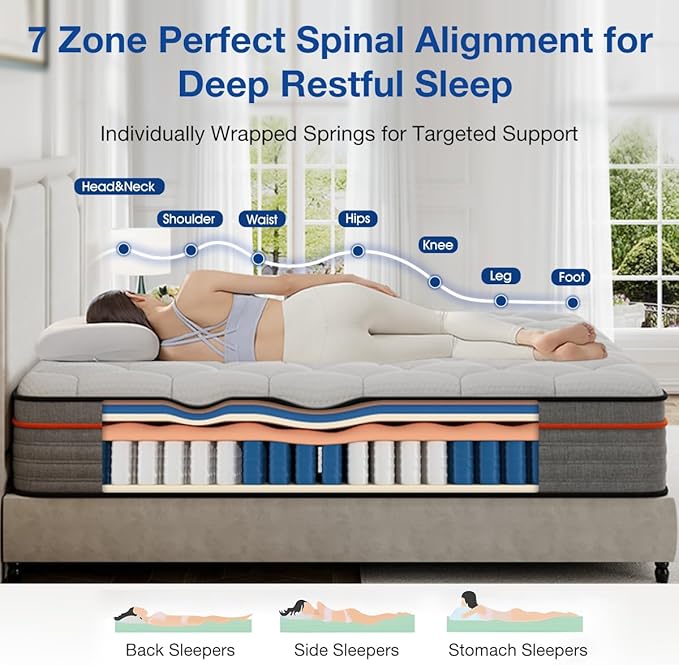 12 Inch Queen Size Mattress, Gel-Infused Memory Foam Mattress - CertiPUR-US Certified, Cooling Support, Pressure Relief, Motion Isolation, Fiberglass-Free