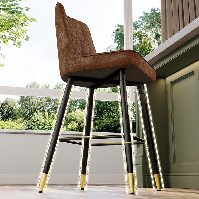 Brown Bar Stools Set of 2,27" Counter Height Bar Stools Set of 2,Faux Leather Counter Stools with Soft Padded Seat & Curved Backrest,Modern Kitchen Island Chairs for Dining Café