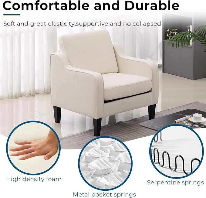 VINGLI Modern Accent Chairs Set of 2,Comfy Beige Armchair for Bedroom,Living Room Upholstered Sofa Chair Reading Chair for Small Spaces (2, Beige)