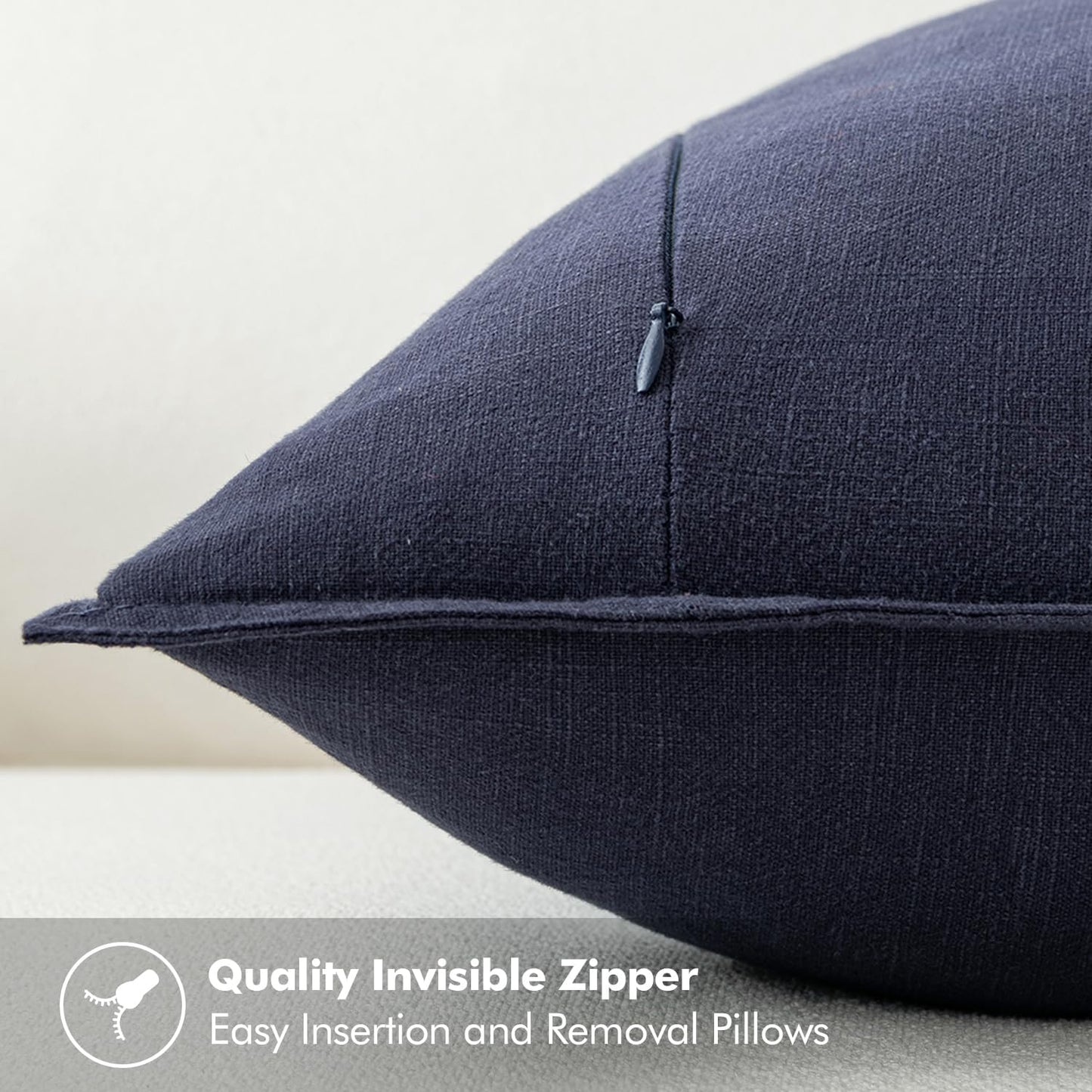 MIULEE Decorative Linen Pillow Covers 20x20 Inch Navy Boho Farmhouse Neutral Couch Throw Pillows for Bed Pack of 2 Accent Modern Pillowcase Summer Sofa Livingroom Home Decor