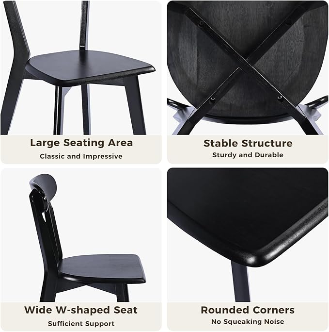 DELAVIN Soild Wood Dining Chairs Set of 6, Mid Century Oak Wood Kitchen Chairs, Vintage Dining Room Chairs Set Suitable for Kitchen, Black