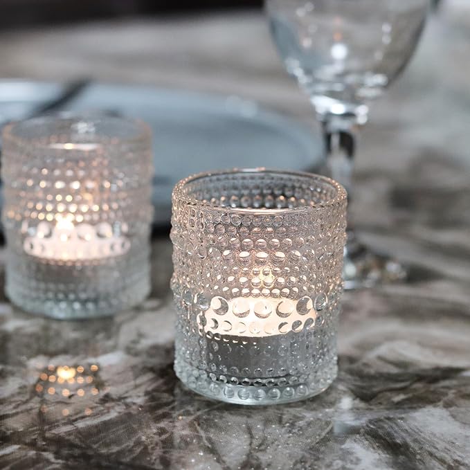 Clear Votive Candle Holders Set 24 PCS Hobnail Glass Tealight Candle Holders for Spring Decor, Easter, Weddings, Birthday Table Centerpiece Decorations
