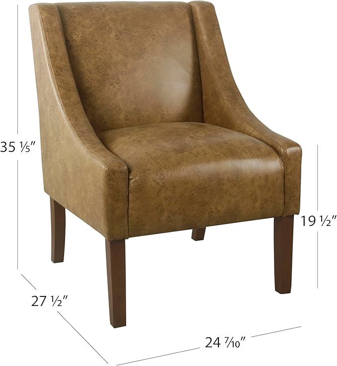 HomePop Modern Swoop Arm Accent Chair - Distressed Brown Faux Leather