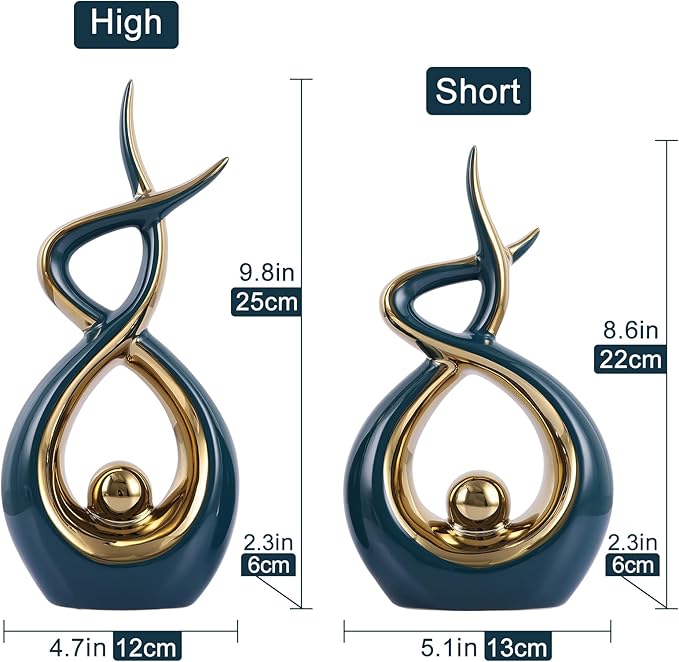 Gold Green Modern Sculpture Table Decorations, Ceramic Knick Knacks Statues for Living Room Decor, Tv Stand and Desk Decor, Suitable for Coffee Tables and Shelf Decorations, Great Gift Idea