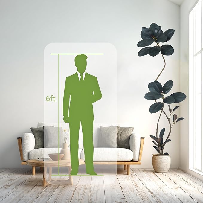 Artificial Rubber Tree Plant, 78 Inch Indoor Tree, Green with Round Planter, All Season Home Decor (Black,6.5ft)