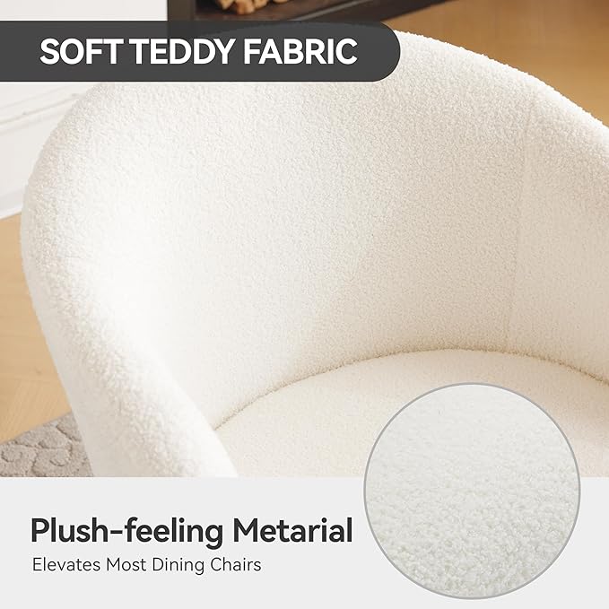 Modern Small Accent Chair Set of 4, Comfy Sherpa Makeup Vanity Chair with Golden Metal Legs, Decorative Dining Chair no Wheels for Living Room, Dressing Room, Bedroom, White