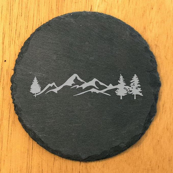 Mountain Majesty Slate Coasters with Stunning Mountain Scene Design - Perfect for Home and Office Decor and Protection of Surfaces, Available in Square or Round Coasters - Round Slate - Set of 6