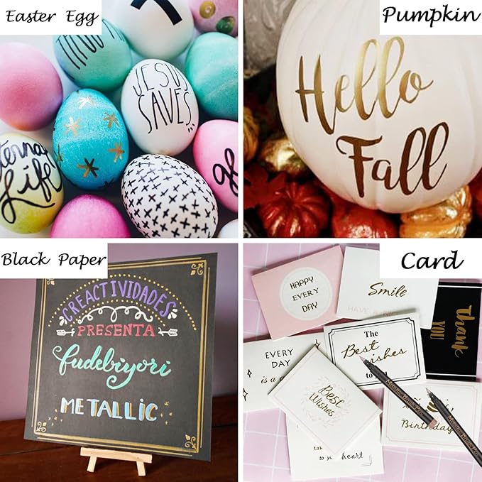 Dyvicl Metallic Brush Marker Pens - Metallic Pens Art Markers for Calligraphy, Brush Lettering, Black Paper, Rock Painting, Card Making, Scrapbooking, Fabric, Metal, Ceramic, Wine Glass, Set of 9