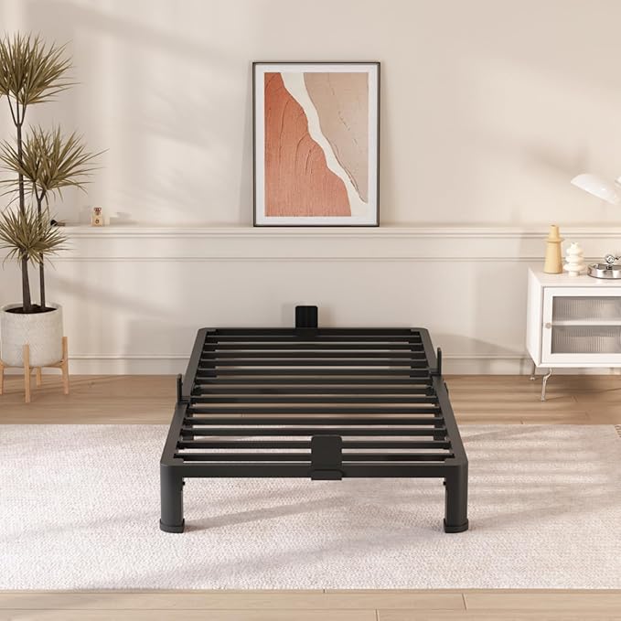 FUIOBYVV 6 Inch Twin Bed Frame with Round Corner Edge Legs 3500 lbs Metal Heavy Duty Steel Slats Support No Box Spring Needed Platform Noise Free Easy Assembly
