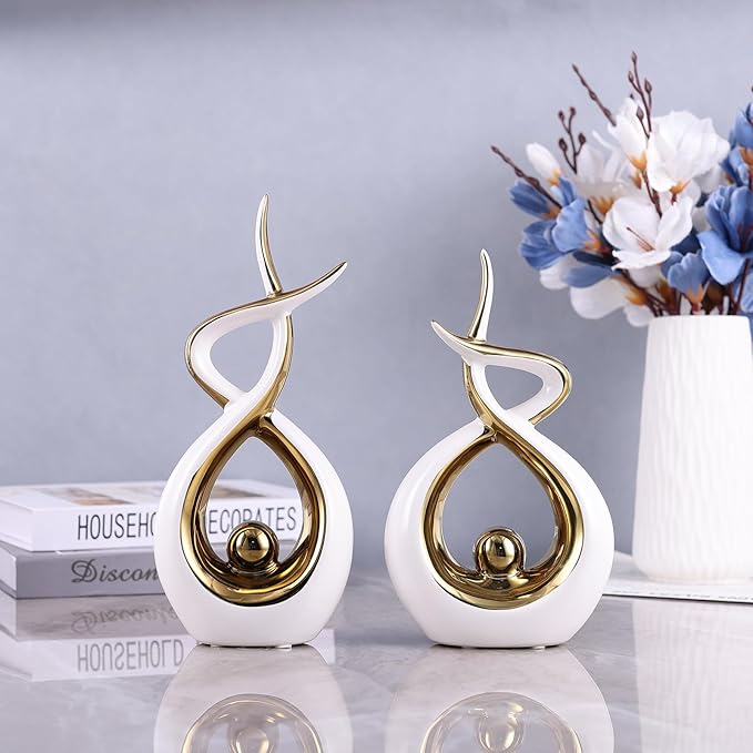 Gold Modern Sculpture Table Decorations, Ceramic Knick Knacks Statues for Living Room Decor, Tv Stand and Desk Decor, Suitable for Coffee Tables and Shelf Decorations, Great Gift Idea