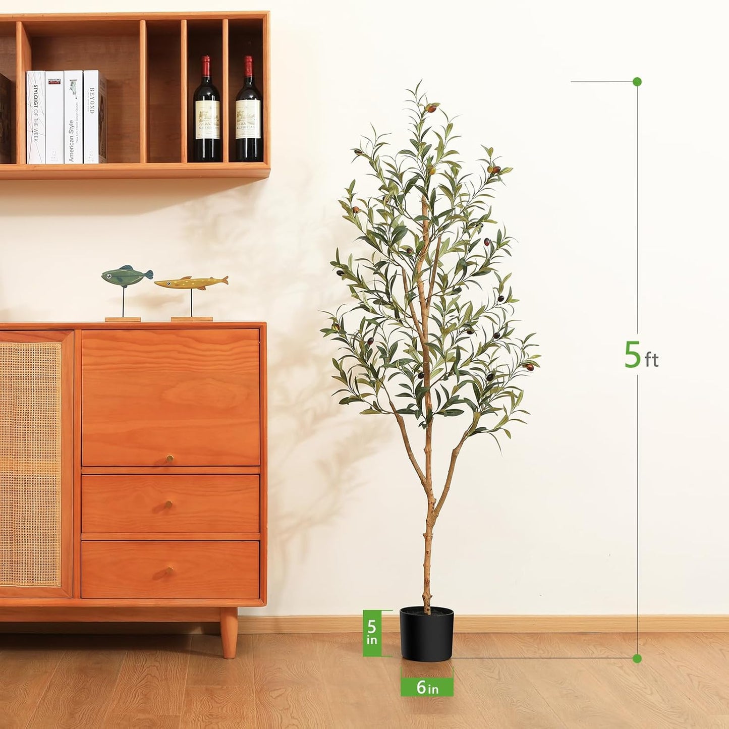 Kazeila Artificial Olive Tree 5FT Tall Faux Silk Plant for Home Office Decor Indoor Fake Potted Tree with Wood Branches and Fruits, 2 Pack