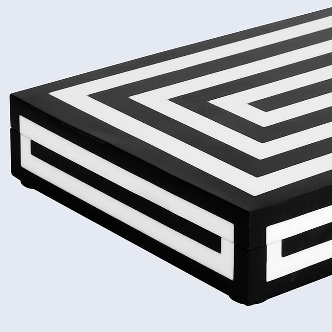 Handicrafts Home Decorative Storage Box with Lid- 6x8x1.5” Small Keepsake, Trinket Box, Memory Box- Decorative Boxes for Home Decor, Centre Table, Giftable Storage Accent- Concentric - Black White