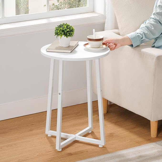HOOBRO Side Table, Round End Accent Table with Sturdy Metal Pedestal, 15.7" Round Nightstand, for Living Room, Bedroom, Balcony, Office, White WW95BZ01