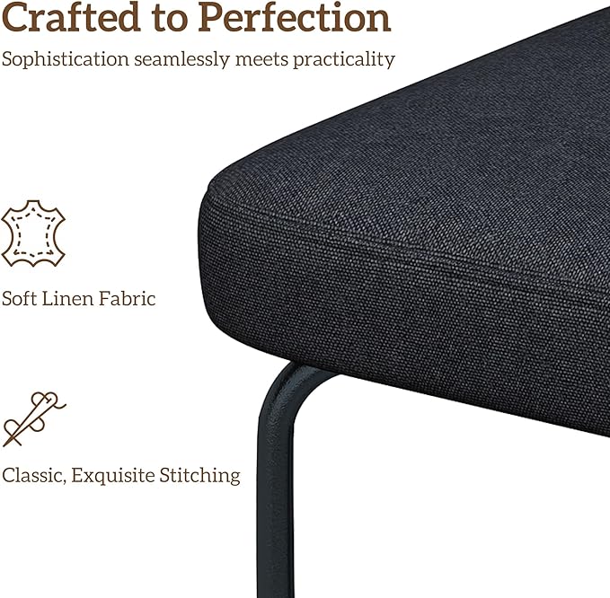 Counter Height Bar Stools Set of 3, 26" Black Fabric Kitchen Counter Stools with Backs, Metal Legs, Footrest and Wide Seat, Bar Chairs for Kitchen Island