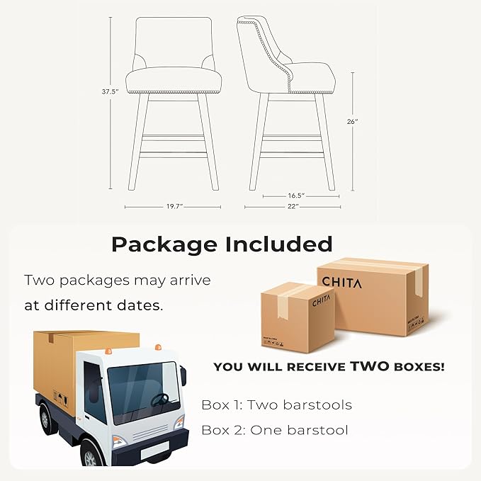 CHITA Counter Height Swivel Bar Stools Set of 3, FSC Certified Upholstered Counter Stools, Modern Swivel Barstools with Wood Legs for Kitchen Island, 26" Seat Height, Faux Leather in White