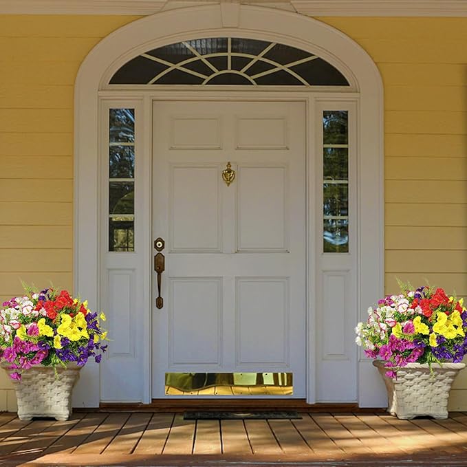 14 Bundles Artificial Silk Flowers for Indoor Outside Decoration Faux Mixed Colorful Morning Glory with Eucalyptus UV Resistant Realistic Fake Flowers for Home Planter Porch Yard Patio