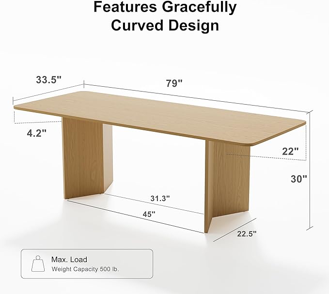 Casaphoria 79" Dining Table for 6, Wood Kitchen Table with Scratch-Resistant Top & V-Shaped Base, Modern Farmhouse Rectangular Dining Table for Living Room, Kitchen, Easy Assembly, Natural Wood
