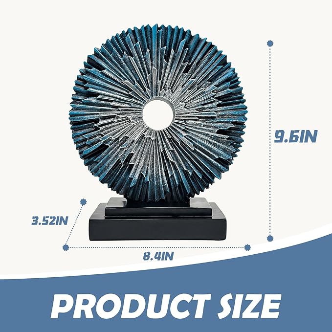 Abstract Statue for Home Decor,Office Desk Sculpture for Men,Creative Round Line Ornament for Bookshelf,Modern Decorative Sculpture,Bedroom,Livngroom,Table(Blue)