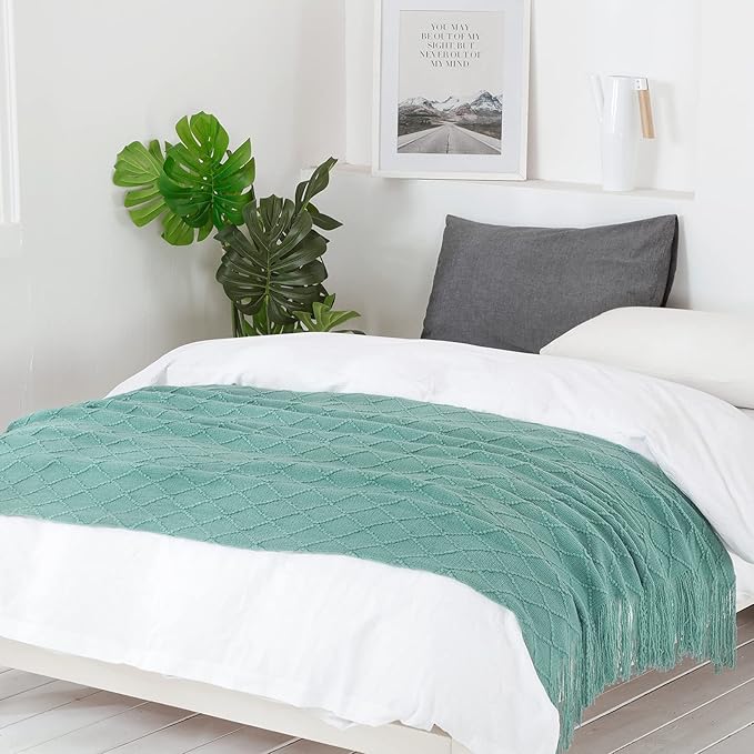 BOURINA Throw Blanket Textured Solid Soft Sofa Throw Couch Cover Knitted Decorative Blanket, 60 inchx80 inch Dark Cyan