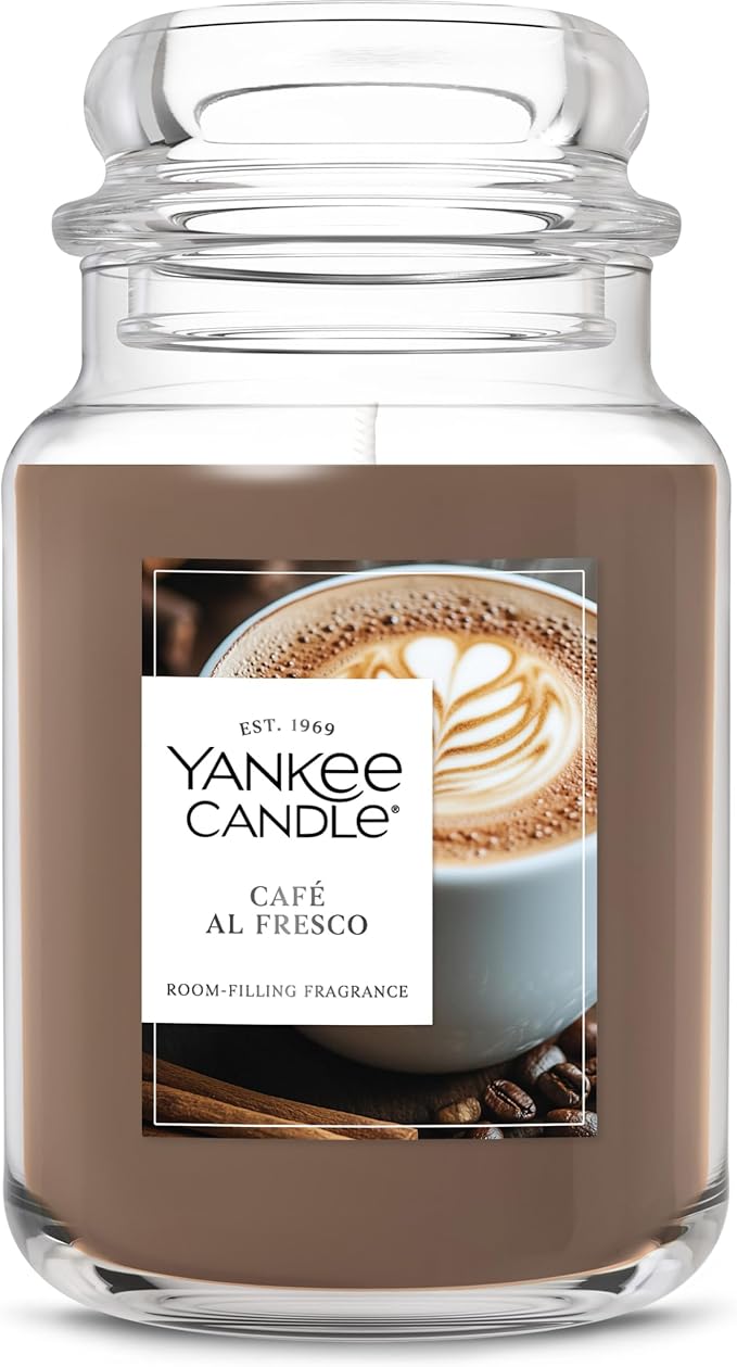 Yankee Candle Large Jar Scented Candle with up to 150 Hour Burn Time, Premium Plant Wax Blend for Consistent Burn, 22 oz Jar Candle with Room Filling Fragrance, Café al Fresco