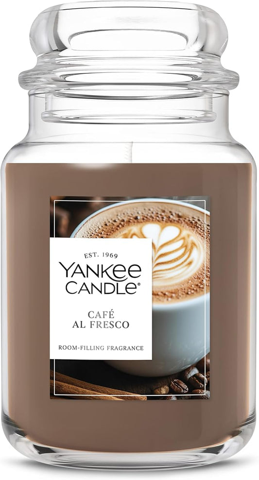 Yankee Candle Large Jar Scented Candle with up to 150 Hour Burn Time, Premium Plant Wax Blend for Consistent Burn, 22 oz Jar Candle with Room Filling Fragrance, Café al Fresco