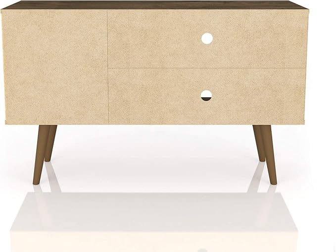 Manhattan Comfort Liberty Mid Century Modern TV Stand for Televisions up to 46 Inches, Bedroom and Living Room Entertainment Center with Storage, Shelves, and Cabinet, 43" Wide, Rustic Brown/Yellow